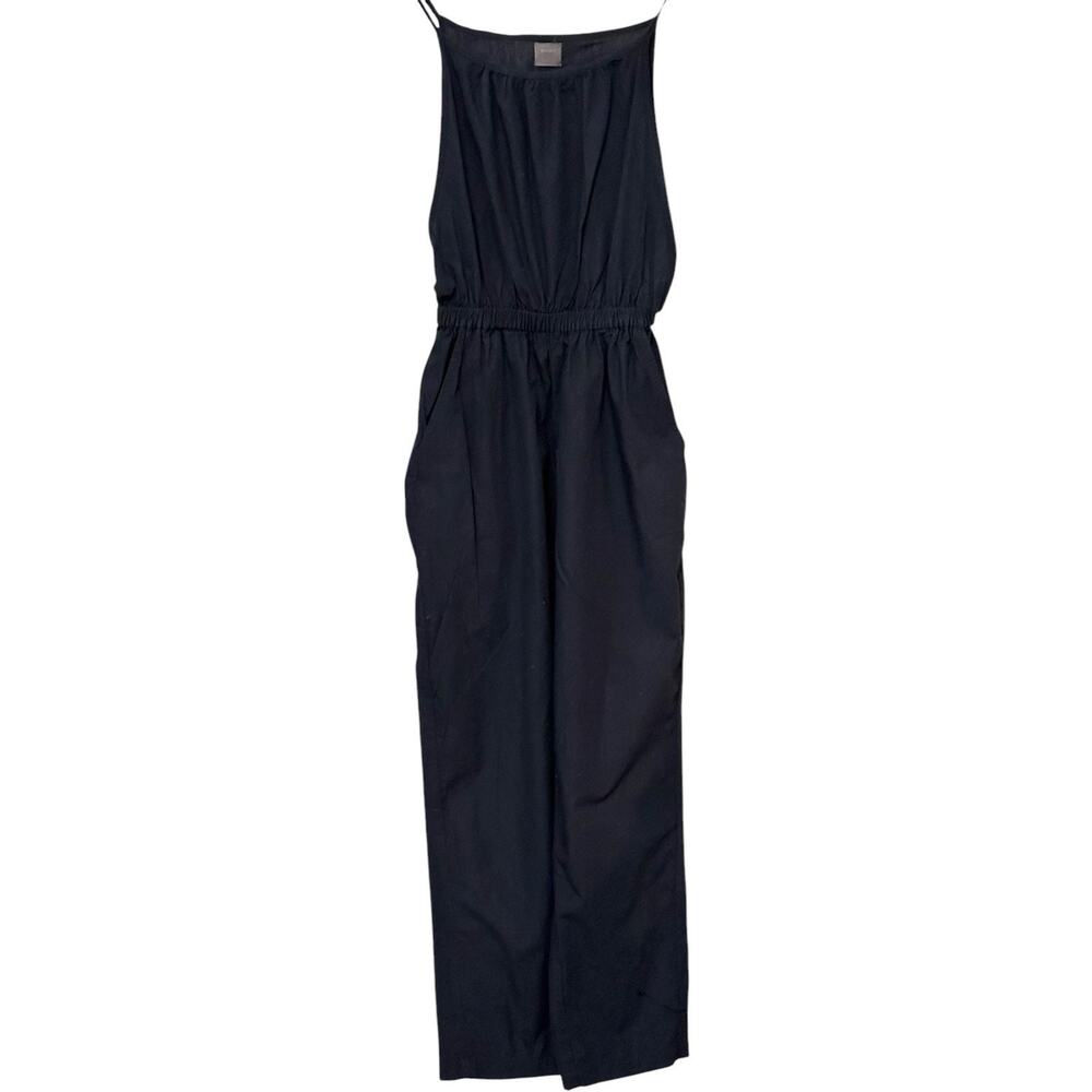Namu Women’s Navy Cotton Spaghetti Strap Jumpsuit Pockets Elastic Waist Sz XS-S